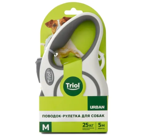 Triol Поводок-рулетка Urban, белый, M, 5м до 25кг
