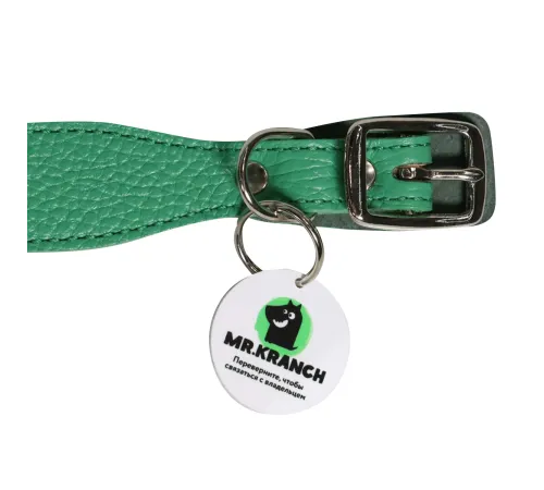 Mr.Kranch Ошейник кожаный с QR-адресником, зеленый, 20-24 см