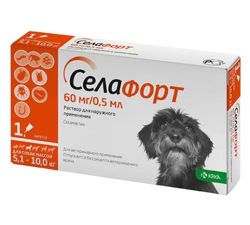 KRKA Селафорт для собак 5,1 - 10 кг (1 пипетка) 60 мг/0,5 мл
