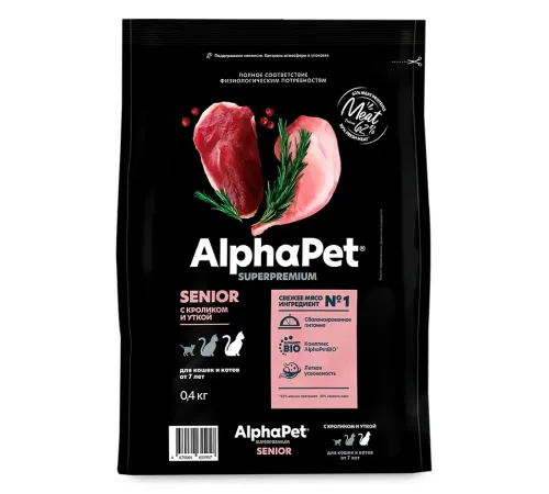 AlphaPet Superpremium Cat Senior 7+ (Кролик, утка), 400 г