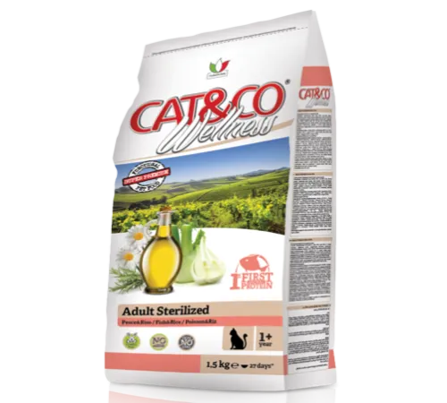 Cat&co Wellness Adult Sterilized (Рыба и рис), 1,5 кг