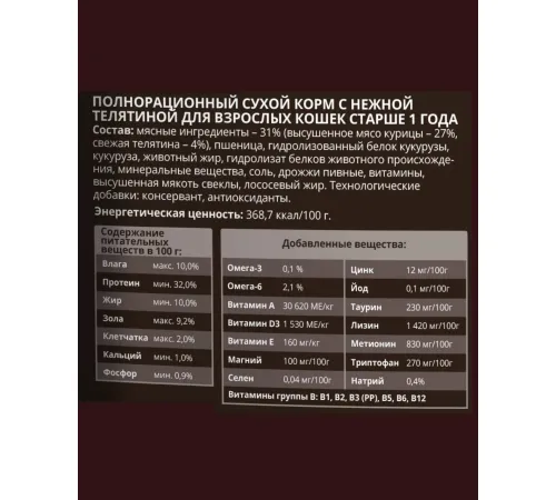 Мираторг Meat для кошек (Телятина), 750 г