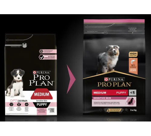 Pro Plan Puppy Medium Sensitive Skin (Лосось), 3 кг
