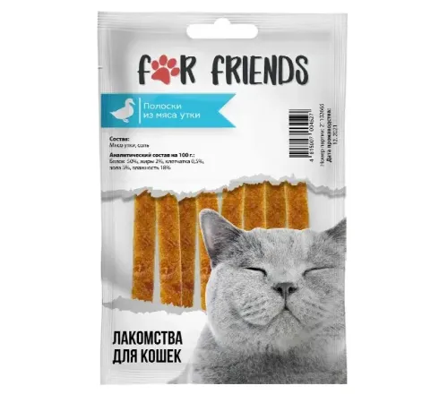 For Friends Лакомство для кошек Полоски из мяса утки 50 г