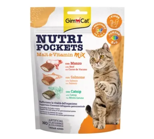 GimCat Nutri Pockets Malt-Vitamin Mix (говядина, рыба, кошачья мята), 150 г