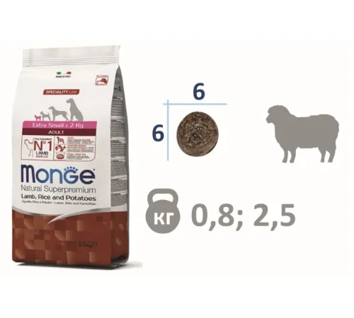 Monge Dog Speciality Adult X-Small (Ягненок,рис,картофель) 0,8 кг