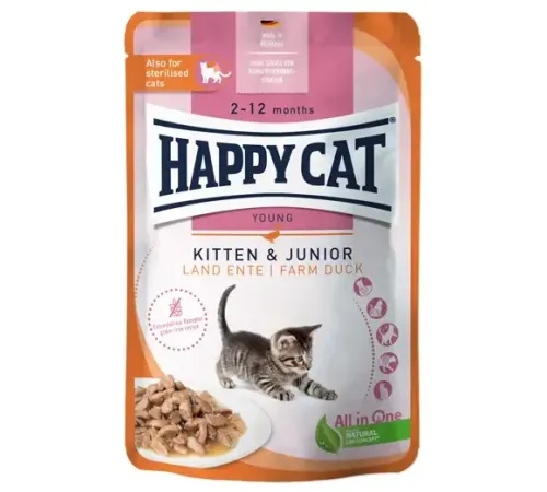 Happy Cat Kitten & Junior Кусочки в соусе (Утка), 85 г