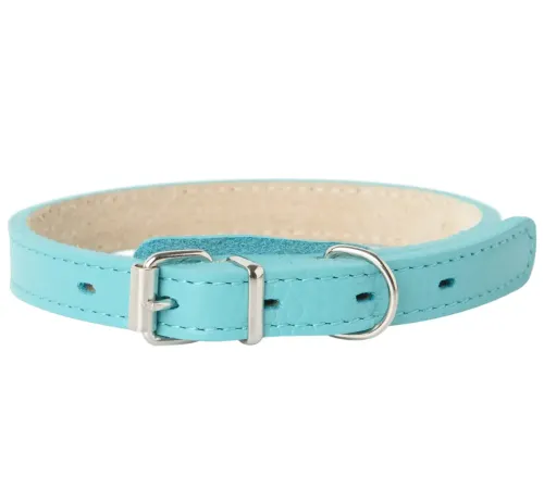 Mr.Kranch Ошейник кожаный прямой, бирюзовый, 33-40 см