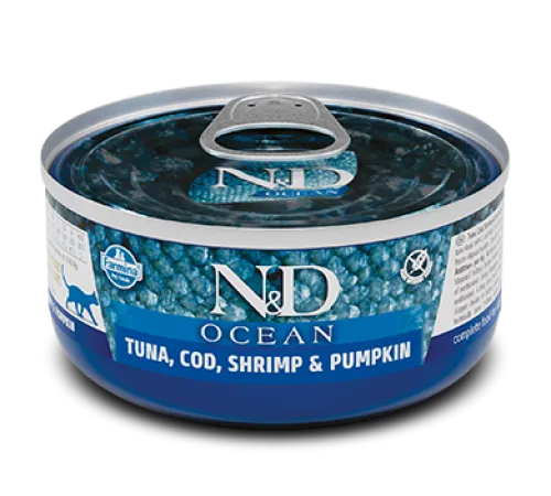 Консервы Farmina N&D Ocean Cat (Тунец, треска, креветки, тыква), 70 г