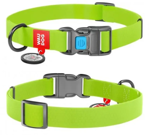 Collar Ошейник Waudog Waterproof, салатовый 25 мм, 35 - 58 см