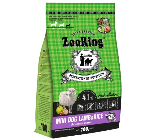 ZooRing Adult Mini Dog (Ягненок, рис), 700 г