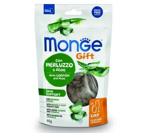 Monge Gift Skin support Хрустящие подушечки с начинкой с треской и алоэ вера, 60 г