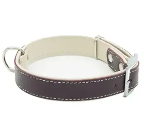 Каскад Ошейник кожаный Best двойной с подворотом, бордовый, 25 мм/36-46 см