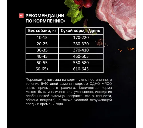 Одно мясо для взрослых собак (Свинина), 2 кг