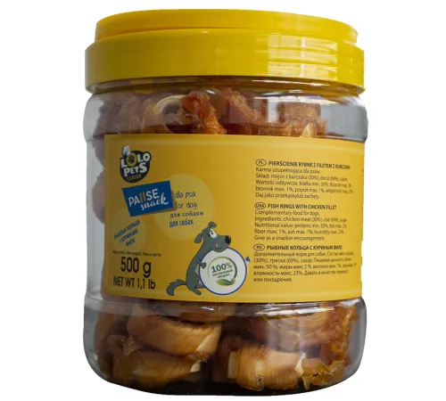 Lolo Pets Рыбные кольца с куриным филе, 500 г (банка)