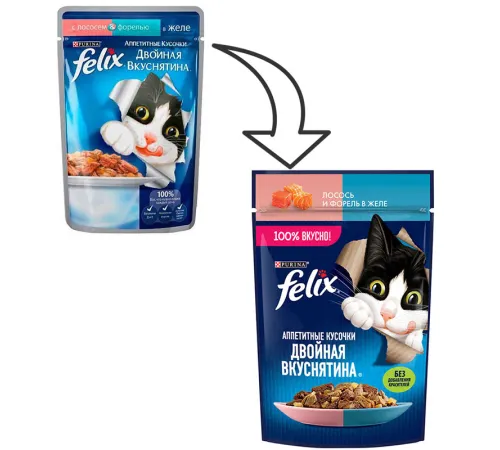 Felix Двойная вкуснятина для кошек (Лосось и форель в желе), 75 г