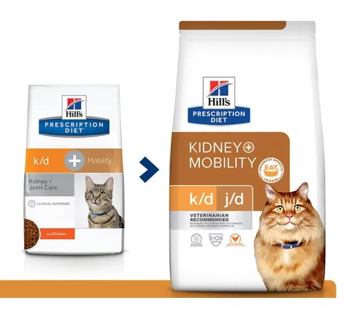 Hill's Prescription Diet k/d, Mobility Kidney, Joint Care для кошек, с курицей 2 кг