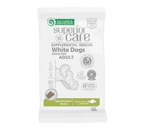 Nature's Protection Superior Care White Dogs Grain Free Hypoallergenic Dental (Белая рыба), 150 г