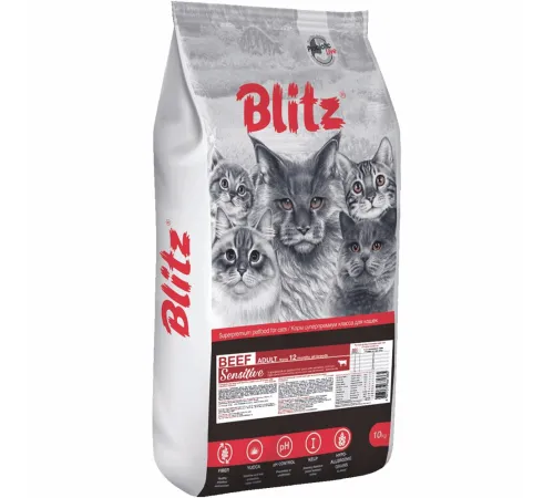 BLITZ Sensitive Adult Cat (Говядина) 10 кг