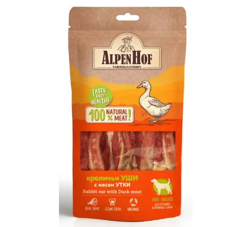 AlpenHof Уши кроличьи с мясом утки для средних и крупных собак, 80 г