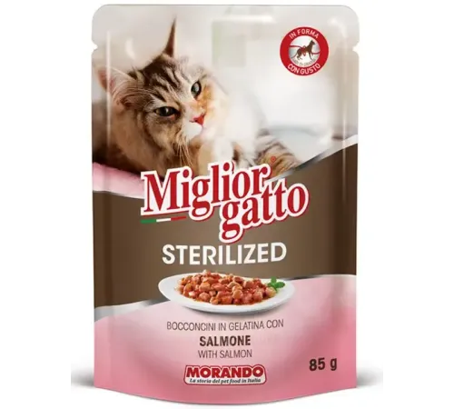 Miglior Gatto Sterilized Кусочки в желе (Лосось), 85 г