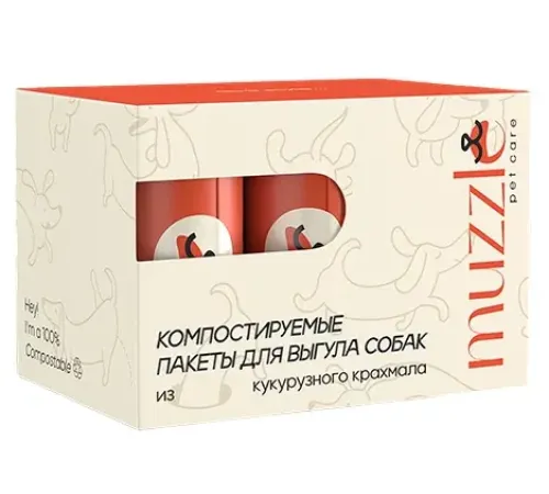 Muzzle Крахмальные пакеты для выгула собак, 6 рулонов х 15 пакетов