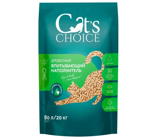 Cat's choice Наполнитель Древесный впитывающий, 80 л/20 кг