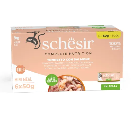 Schesir C&B Adult Cat Box (Тунец, лосось в желе), 50 г х 6 шт