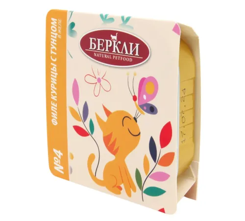 Berkley №4 Филе курицы с тунцом в желе для кошек, 100 г