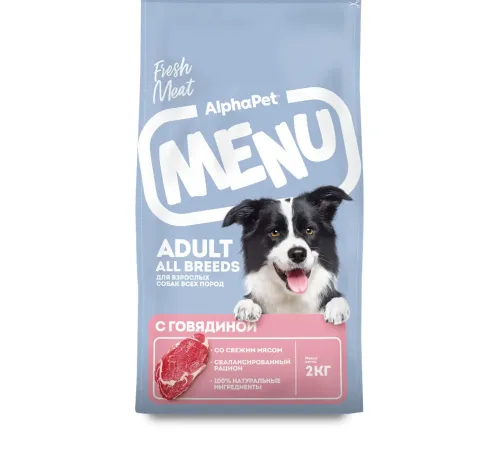 AlphaPet MENU Dog Adult (Говядина), 2 кг