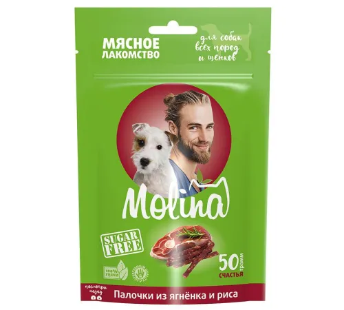 Molina Лакомство для собак Палочки из ягнёнка и риса, 50 г
