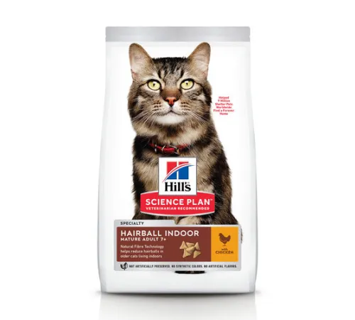 Hill's Science Plan Hairball Indoor для пожилых кошек (курица), 1,5 кг