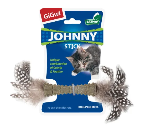 GiGwi JOHNNY STICK Спрессованная кошачья мята с натуральными перьями, 8 см