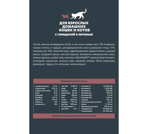 AlphaPet WOW Superpremium Cat Indoor (Говядина с печенью), 350 г