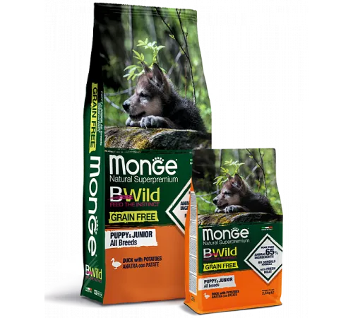Monge Dog BWild Grain Free Puppy & Junior (Утка, картофель), 2,5 кг