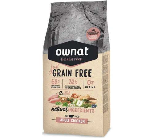 OWNAT Just Grain Free Adult Cat (Курица), 3 кг срок до 08.05.2026 г