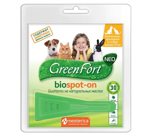 Экопром GreenFort neo БиоКапли для кошек, кроликов и собак до 10 кг, 1 мл