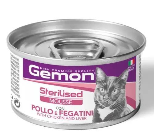 Gemon Cat Adult Sterilized Mousse (Курица и печень), 85 г
