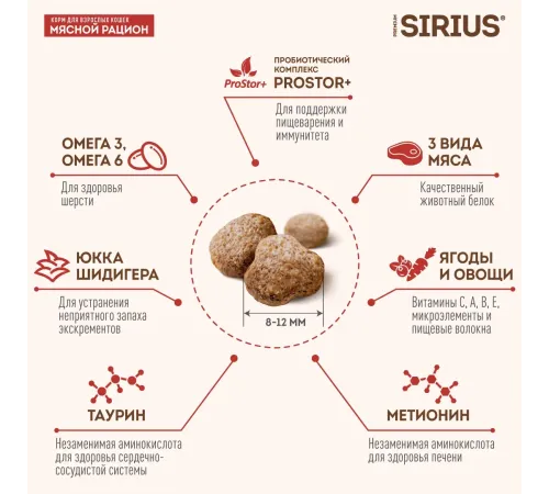 SIRIUS для взрослых кошек (Мясной рацион), 400 г