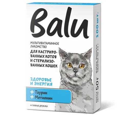 BALU Здоровье и энергия Лакомство мультивитаминное для кошек, 100 таб