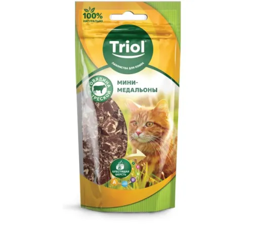 Triol Мини-медальоны из говядины с треской для кошек, 40 г
