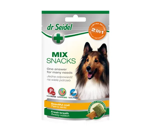 Dr. Seidel Snacks Микс 2в1 Лакомство для собак для красивой шерсти и свежего дыхания, 90 г