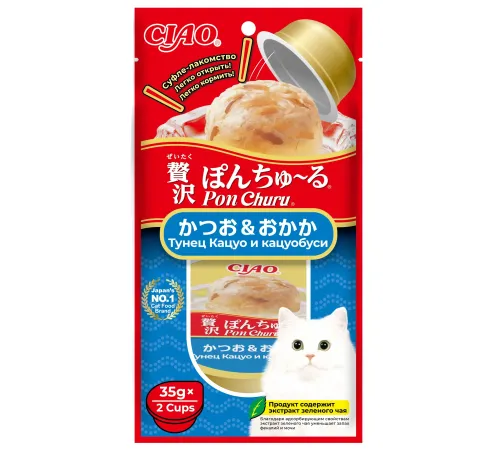 INABA CIAO Pon Churu Суфле-лакомство Тунец Кацуо и Кацуобуси, 35 г х 2 шт (уп)