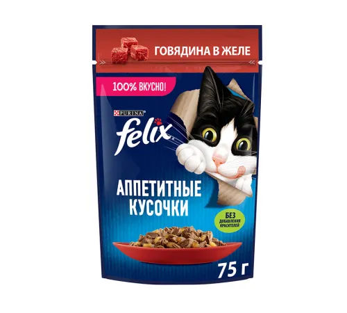 Felix Аппетитные кусочки для кошек (Говядина в желе), 75 г