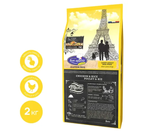 Bon Appetit Light Adult Dog (Курица и рис), 2 кг