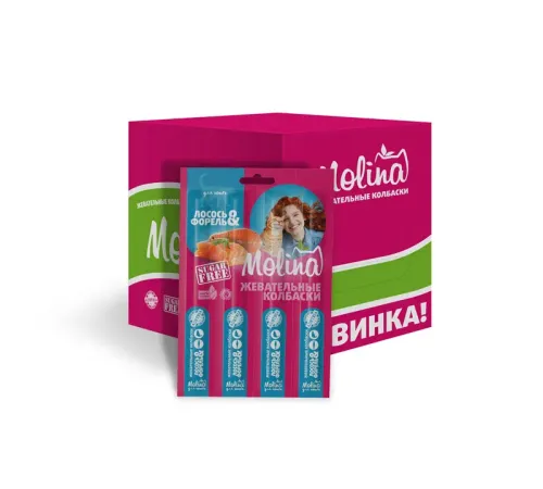 Molina Жевательные колбаски для кошек Лосось и форель, 20 г