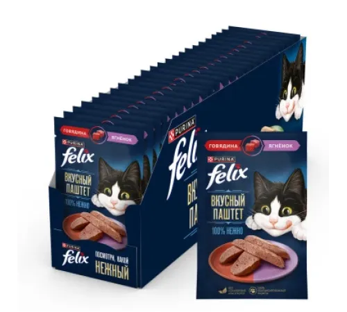 Felix Вкусный паштет для взрослых кошек (Говядина и ягненок), 75 г