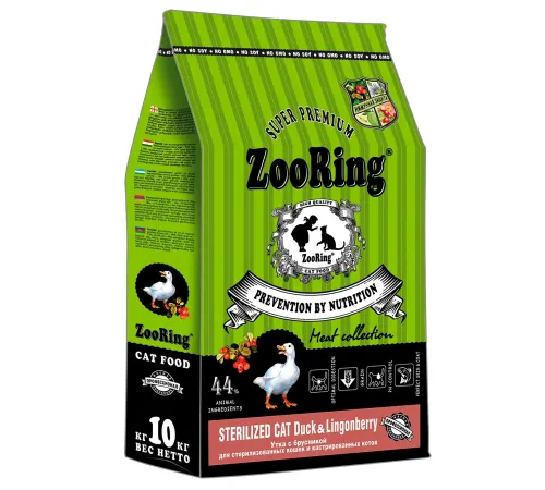 Zooring Sterilized Cat (Утка с брусникой), 10 кг