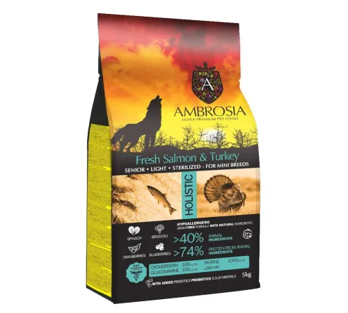 AMBROSIA Senior Mini Breeds (Лосось, индейка), 5 кг