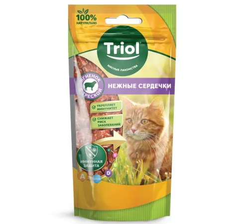 Triol Нежные сердечки из ягненка с треской для кошек, 40 г